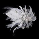 Feather Silver Crystal Bridal Hair Clip 456 with Brooch Pin