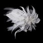 Feather Silver Crystal Bridal Hair Clip 456 with Brooch Pin