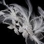 Silver and White Feather Crystal Rhinestone Bridal Hair Comb or Clip 911