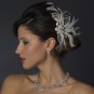 Silver and White Feather Crystal Rhinestone Bridal Hair Comb or Clip 911