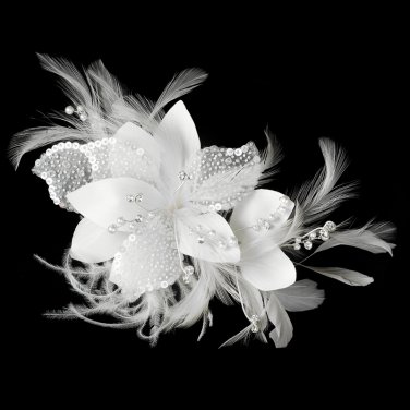 Feather Fascinator with Sequins & Bugle Beads Comb/Clip 7794