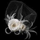 *Beautiful Feather Fascinator and Birdcage Face Veil Comb in White or Ivory 755
