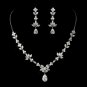 Antique Silver Clear CZ Tear Drop Crystal Necklace & Earrings Bridal Jewelry Set 1287