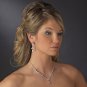 Antique Silver Clear CZ Tear Drop Crystal Necklace & Earrings Bridal Jewelry Set 1287