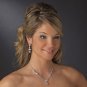 Antique Silver Clear CZ Tear Drop Crystal Necklace & Earrings Bridal Jewelry Set 1287