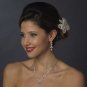 Antique Silver Clear CZ Tear Drop Crystal Necklace & Earrings Bridal Jewelry Set 1287
