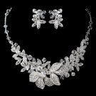 Silver Rhodium Clear Swarovski Crystal Bead & Rhinestone Floral Jewelry Set 6821