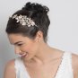 Ivory Flower Rhinestone Side Accented Gold Headband 2606
