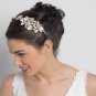 Ivory Flower Rhinestone Side Accented Gold Headband 2606