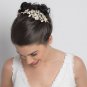 Ivory Flower Rhinestone Side Accented Gold Headband 2606