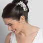 Silver Ivory Pearl & Rhinestone Flower Leaf Hair Comb 36