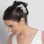 Silver Ivory Pearl & Rhinestone Flower Leaf Hair Comb 36