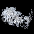 Silver Ivory Lace, Rhinestone, Bead & Swarovski Crystal Floral Comb