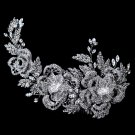 Rhodium Clear Rhinestone Floral Rose Side Accented Comb