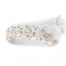 Silver Champagne Floral Vintage Vine Bridal Wedding Bun Wrap Headpiece 10003 with Satin Ribbon