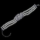 Rhodium Diamond White Pearl & Rhinestone Multi Strand Bracelet 76011