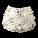 Silver Ivory Fabric & Pearl Rose Bracelet 1422