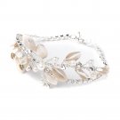 Silver & Champagne Rhinestone Pearl Leaf Bridal Wedding Bracelet 10006