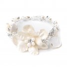 Fabric Flower Bridal Wedding Bracelet with Pearl & Rhinestone Accents B 10002
