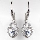 Rhodium Silver CZ Leverback Heart Dangle Earrings 3910