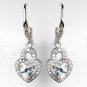 Rhodium Silver CZ Leverback Heart Dangle Earrings 3910