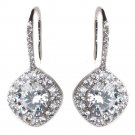 Rhodium Silver Round Pave CZ Dangle Earrings 3907