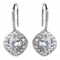 Rhodium Silver Round Pave CZ Dangle Earrings 3907