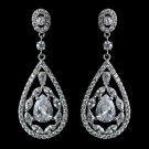 Antique Rhodium Silver Clear CZ Crystal Teardrop Earrings 7769