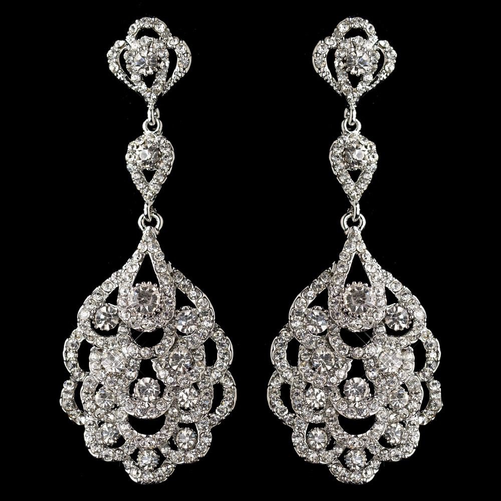 Silver Clear Rhinestone Chandelier Earrings 8685