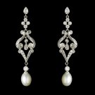 Vintage CZ & Diamond White Pearl Bridal Earring 2027