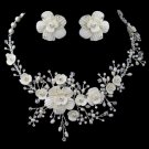 Beautiful Silver & Gold Crystal, Porcelain & Pearl Bridal Jewelry Set 1015
