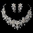 Silver Freshwater Pearl & Swarovski Crystal Bead Floral Vine Jewelry Set 4434
