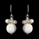 Silver Freshwater Coin Pearl & AB Swarovski Crystal Bead Hook Earrings 0126