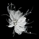 Couture White Feather Spray Bridal Hair Comb w/ Rhinestones 8401