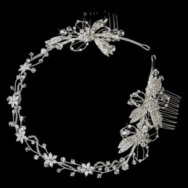 Elegant Hand Wired Flower Silver Bridal Headband 2732