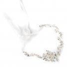 Silver Clear Rhinestone & White Enameled Floral Accent Bridal Wedding Ivory Headband 3817