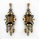 Vintage Gold Brown Crystal Drop Earrings E 936