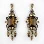Vintage Gold Brown Crystal Drop Earrings E 936