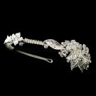 Side Accenting Rhinestone Floral Leaf Bridal Headband in Silver 9600