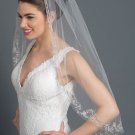 Single Layer Bridal Wedding Fingertip Veil 1166 w/ Silver Floral Rose Embroidery w/ Sequiins