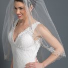 Single Layer Bridal Wedding Fingertip Veil w/ Light Silver Shimmer Floral Embroidery V 1170 1F