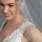 Single Layer Bridal Wedding Fingertip Veil w/ Light Silver Shimmer Floral Embroidery V 1170 1F