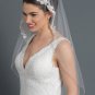 Single Layer Fingertip Bridal Wedding Veil 29681F w/ Floral Lace Accent w/ Beaded & Sequin Accent