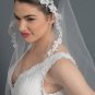 Single Layer Fingertip Bridal Wedding Veil 29681F w/ Floral Lace Accent w/ Beaded & Sequin Accent