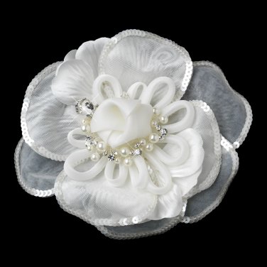 *Rhinestone, Pearl & Sequence Accent Flower Hair Clip 9644