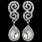 Rhodium Clear Rhinestone Swirl Teardrop Earrings 1050