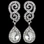 Rhodium Clear Rhinestone Swirl Teardrop Earrings 1050