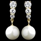 Gold Dangling Cubic Zirconia Tripod with Faux Pearl Accent Earrings 8628