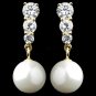 Gold Dangling Cubic Zirconia Tripod with Faux Pearl Accent Earrings 8628