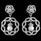 Rhodium Diamond White Pearl & CZ Drop Earrings 9218